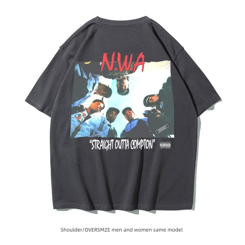 Hip-Hop Amekaji Drop-Shoulder Half-Sleeve NWA T-shirt