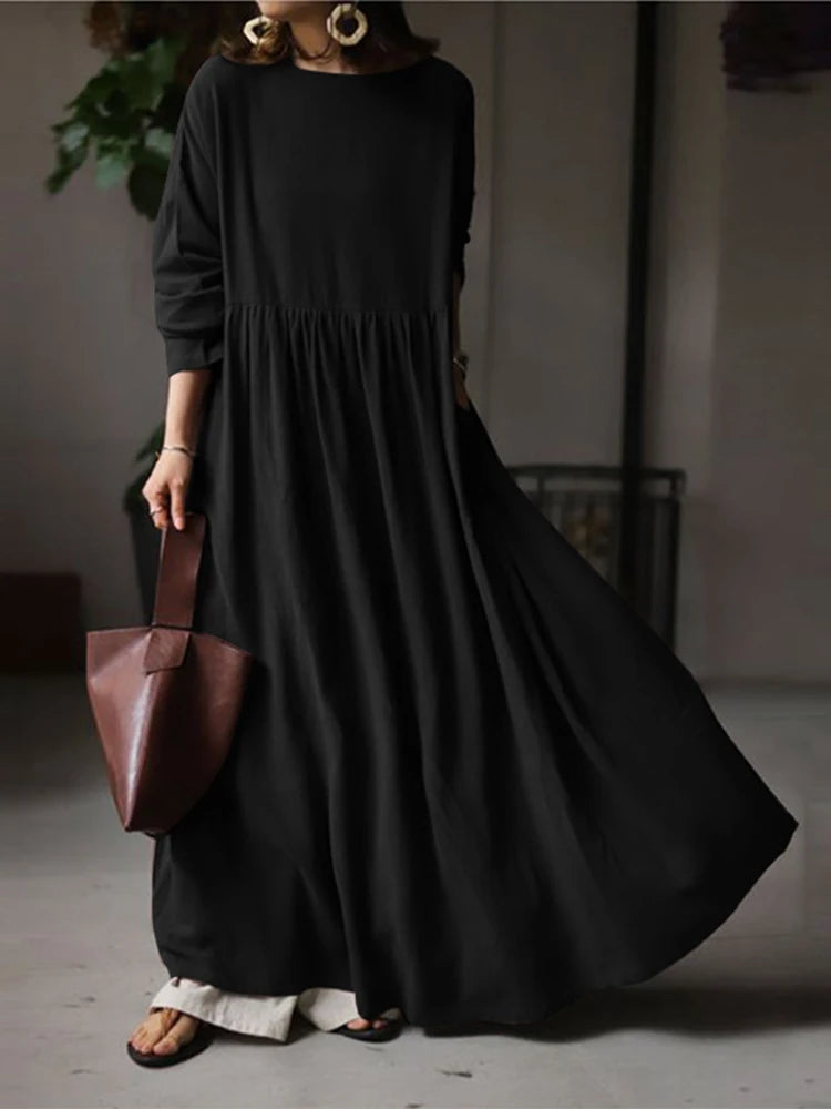 2023 Autumn Vintage Long Sleeve Solid Sundress Women Elegant Maxi Long Dress ZANZEA Kaftan Femme Robe Vestidos Baggy  7