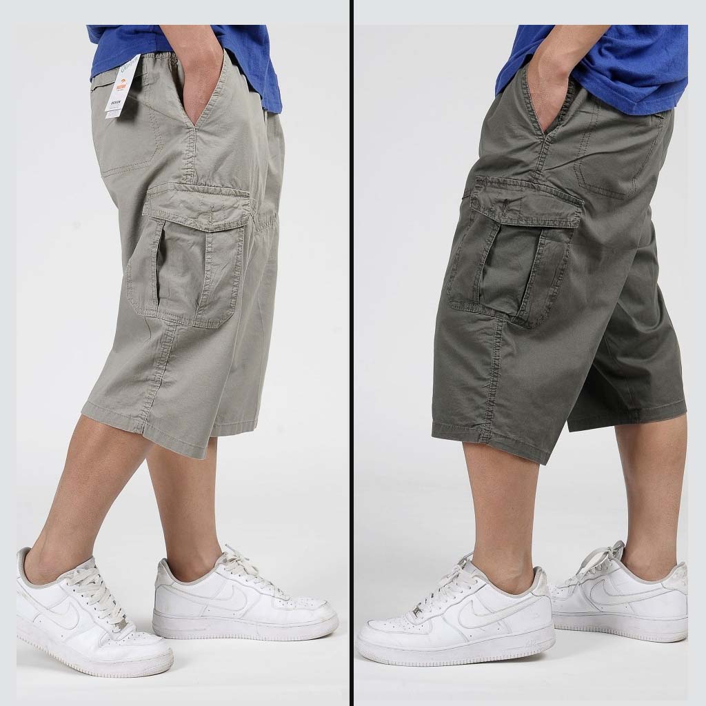 Military Style Summer Men Baggy Cargo Cotton Knee Length Pant Casual Trouser Male Large Loose Big Size Khaki Xxl 3xl 4xl 5xl 6xl