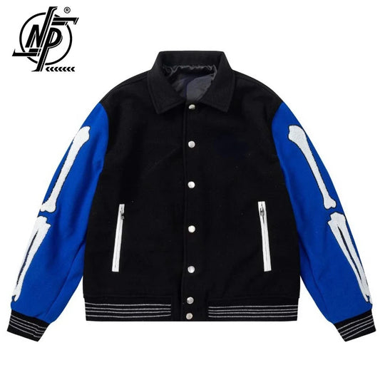 Fashion Autumn Skeleton Embroidery Varsity Jacket Men Streetwear Warm Wool Women Baseball Jacket Outfits Windbreaker 2023