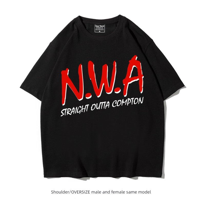 Hip-Hop Amekaji Drop-Shoulder Half-Sleeve NWA T-shirt