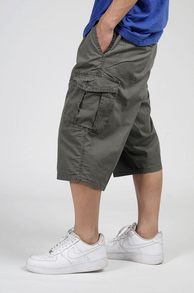 Military Style Summer Men Baggy Cargo Cotton Knee Length Pant Casual Trouser Male Large Loose Big Size Khaki Xxl 3xl 4xl 5xl 6xl