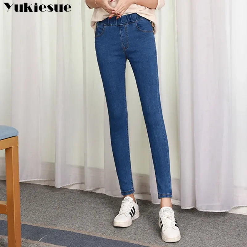 2022 Spring Summer clothes 5xl high Elastic Waist Stretch Ankle length push up mom Jeans for Women Skinny Pants Capris Jeans
