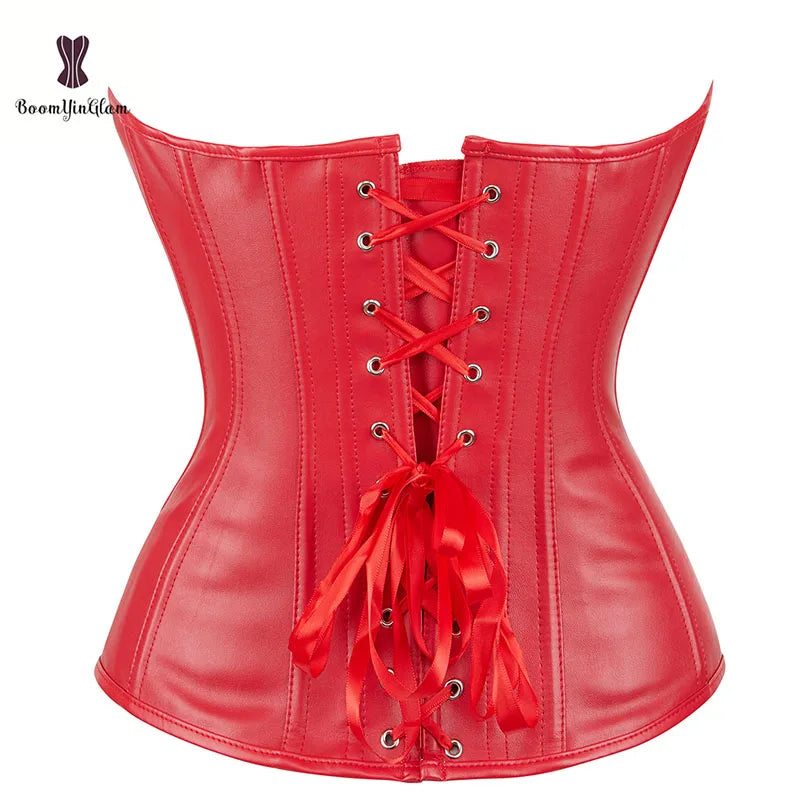 Punk Style Push Up Women'S Plus Size Slimming Body Shapewear Gothic Faux Leather Corset Bustier With Zip 834#