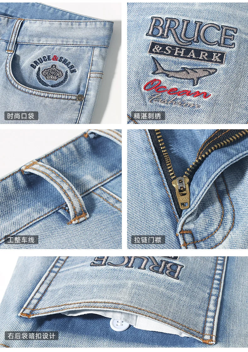 2023 Bruce&Shark New Summer Men's Jeans Stretching Cotton Straight Casual Fashion Denim Jeans men's pants big size 8517