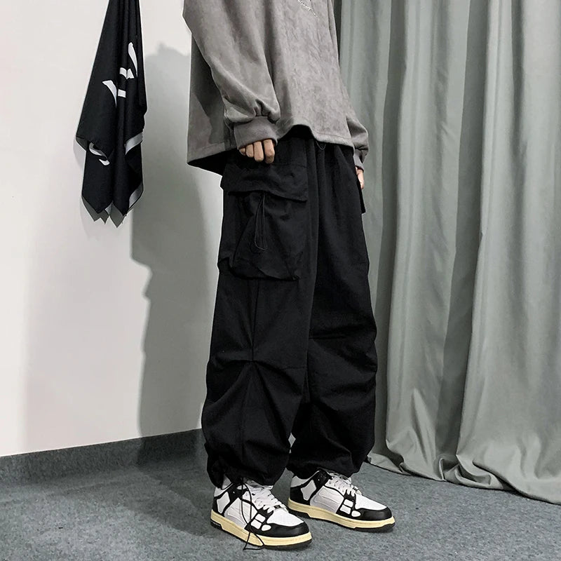 2023 Spring Summer Fashion Cargo Pants Men Solid Color Elastic Waist Wide Leg Casual Men's Pants Oversize Baggy Pants For Women