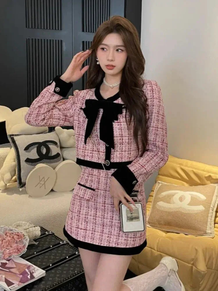 2023 autumn winter Small Fragrance Tweed Two Piece Set Women Short Jacket Coat + Skirt Suits Korean 2 Piece Sets Women Outfit