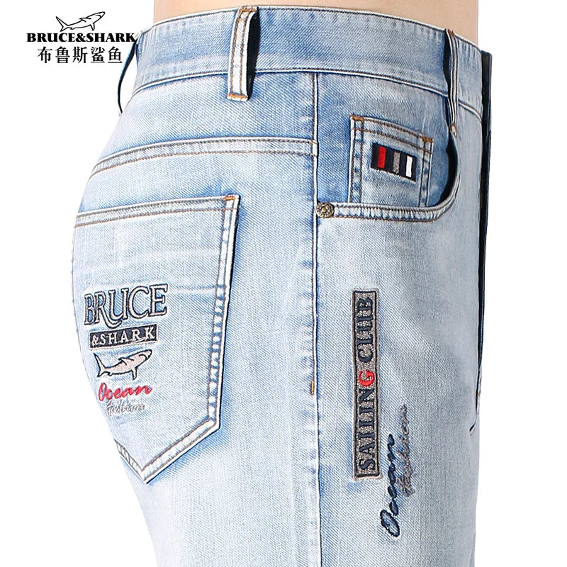 2023 Bruce&Shark New Summer Men's Jeans Stretching Cotton Straight Casual Fashion Denim Jeans men's pants big size 8517