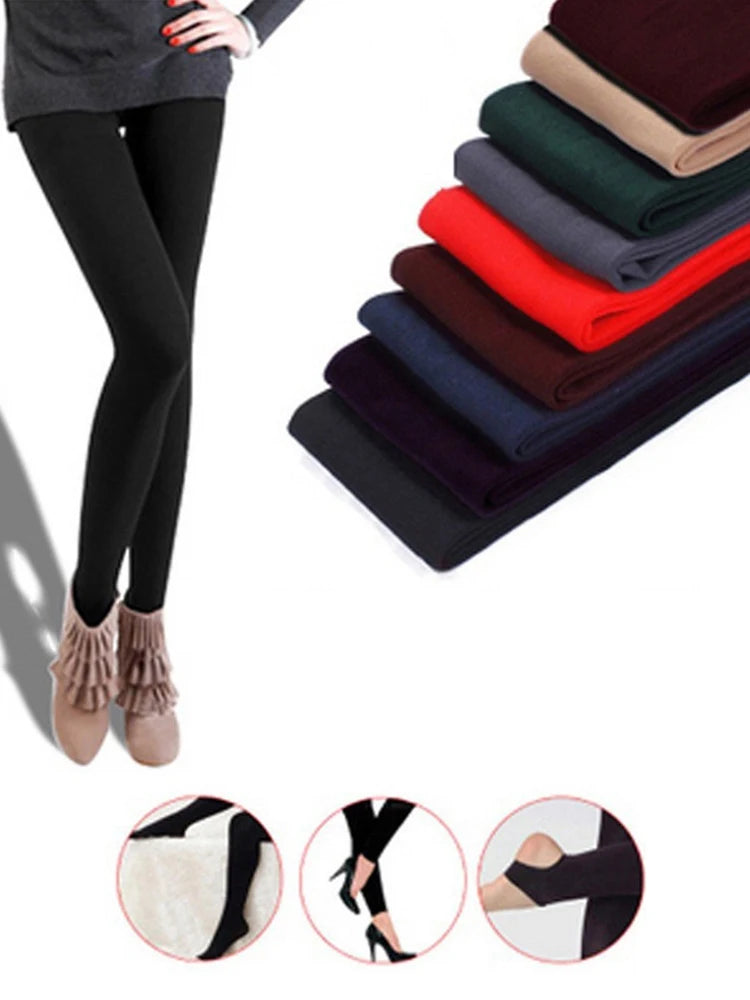 VISNXGI Winter Thin Velvet Leggings Warm Slim Solid Colors Pants Autumn Women Clothes Knitte Pantynose Elastic Tight 3 Styles