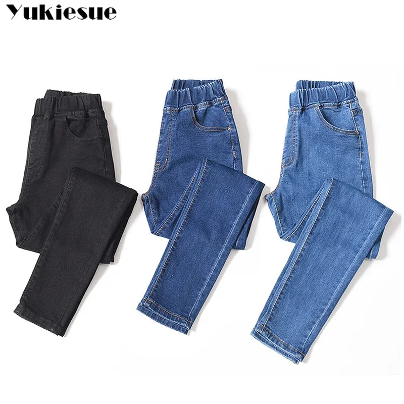 2022 Spring Summer clothes 5xl high Elastic Waist Stretch Ankle length push up mom Jeans for Women Skinny Pants Capris Jeans