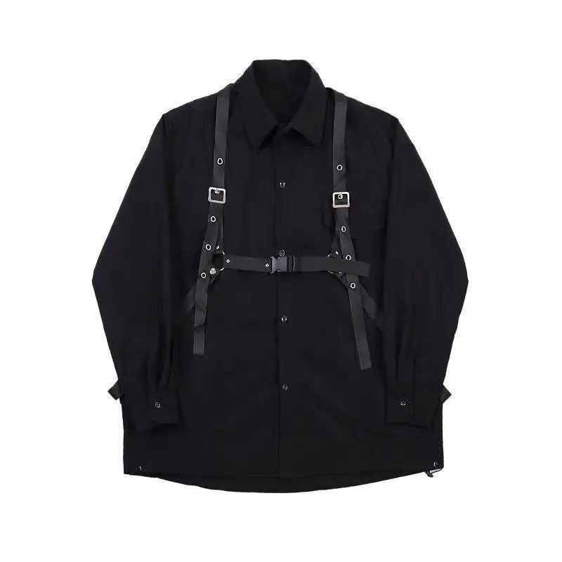 HOUZHOU Techwear Pant Sets Men Punk 3 Piece Outfits Black Cargo Pants Long Sleeve Shirts Korean Streetwear Hip Hop Spring