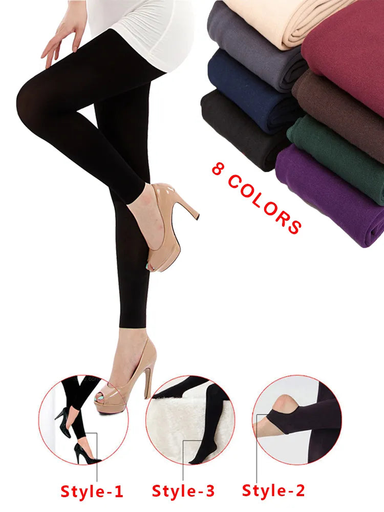VISNXGI Winter Thin Velvet Leggings Warm Slim Solid Colors Pants Autumn Women Clothes Knitte Pantynose Elastic Tight 3 Styles