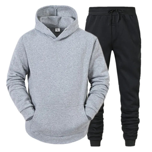 Men's Sport Suit Hoodies+Pants Fleece Tracksuits Solid Pullovers Jackets Sweatershirts Sweatpants Hooded Streetwear Outfits