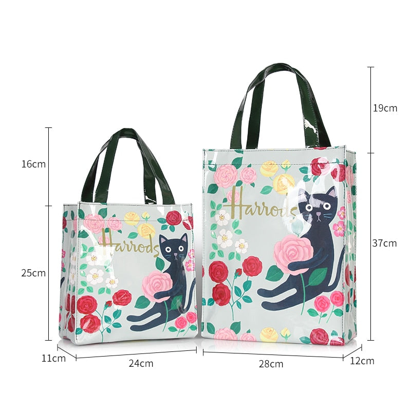 London Style PVC Reusable Shopping Purses Large Eco Friendly Flower Women&#39;s Tote Shopper Bag Summer Waterproof Beach Handbag