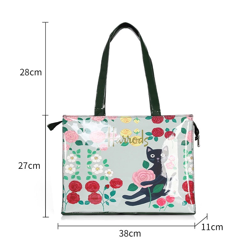 London Style PVC Reusable Shopping Purses Large Eco Friendly Flower Women&#39;s Tote Shopper Bag Summer Waterproof Beach Handbag