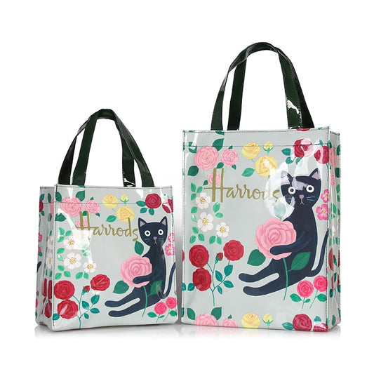 London Style PVC Reusable Shopping Purses Large Eco Friendly Flower Women&#39;s Tote Shopper Bag Summer Waterproof Beach Handbag