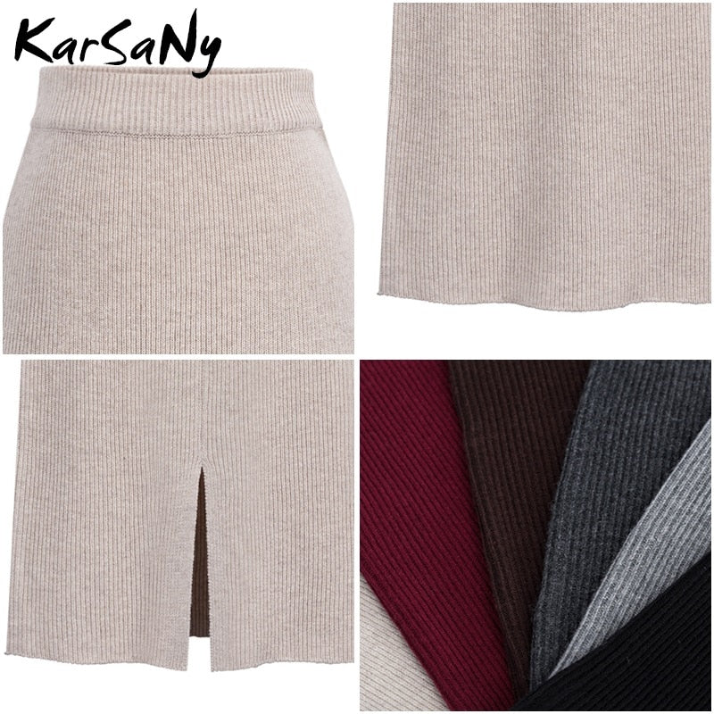 KarSaNy Autumn Winter Knit Pencil Skirt Women High Waist Skirts Womens Knited Split Midi Skirt For Women Autumn 6XL