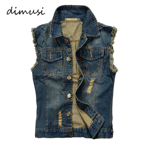 DIMUSI Summer Ripped Mens Denim Vest Male Tank Top Washed jeans waistcoat Man Cowboy Brand Hip Hop Sleeveless Jacket 6XL,YA564